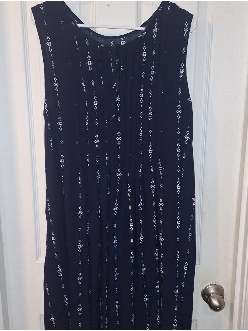 Navy and White Floral Tank Midi Dress - Women